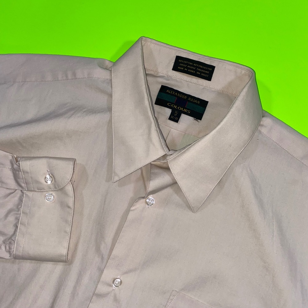 Alexander Julian Colours Mens XL Beige Button Down Shirt Single Needle Tailoring
